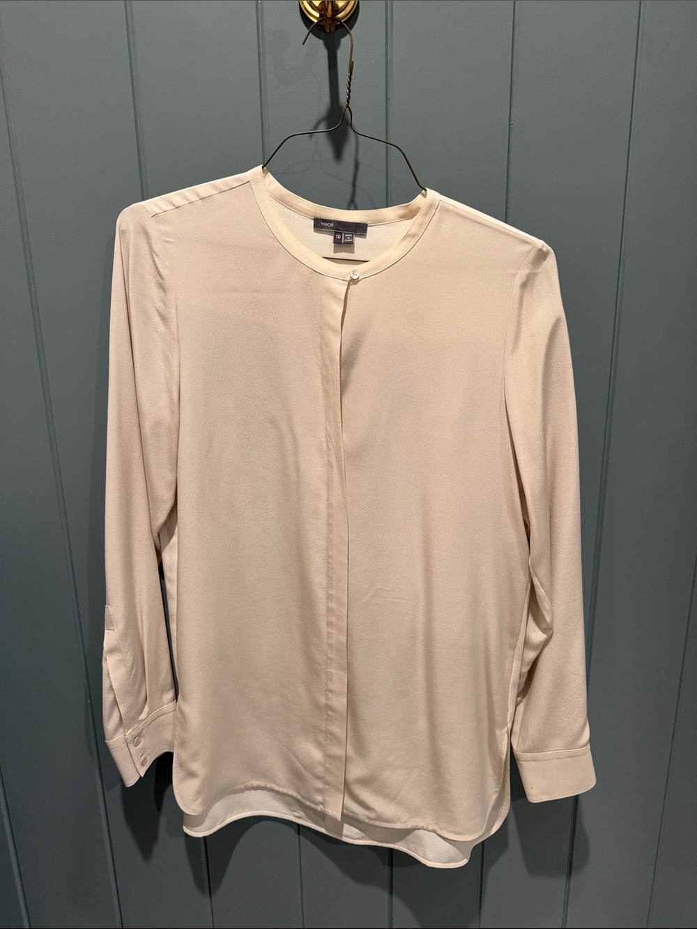Vince Cream Silk Long-Sleeve Crewneck Blouse